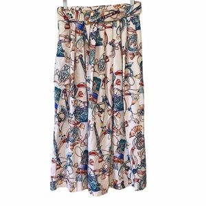 Vintage Claude Gold Graphic Belted Skirt Sz 12 Modern Medium